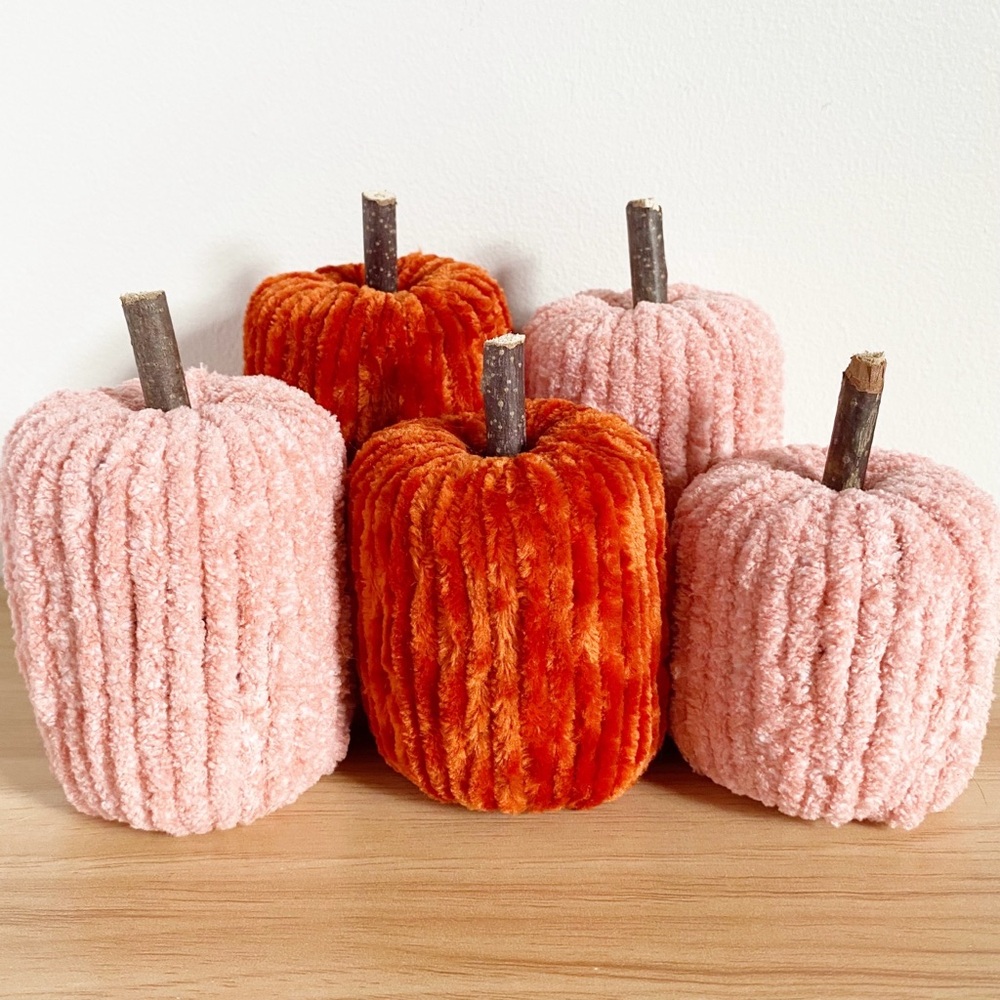 Handmade Pink and Orange Pumpkin Decor Set of 5